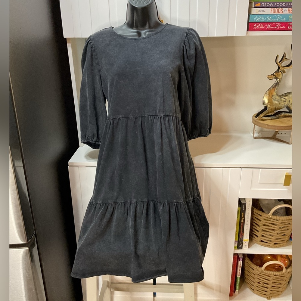 Vylette charcoal tiered Midi Dress 100% cotton